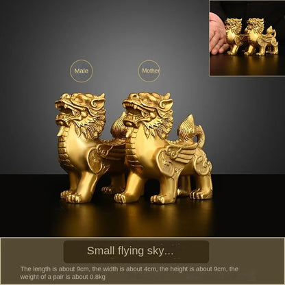 1pair Fengshui Pure Copper Brass Male and Female Flying Brave Living Room Living Wine Cabinet Desktop Decor Store Gifts
