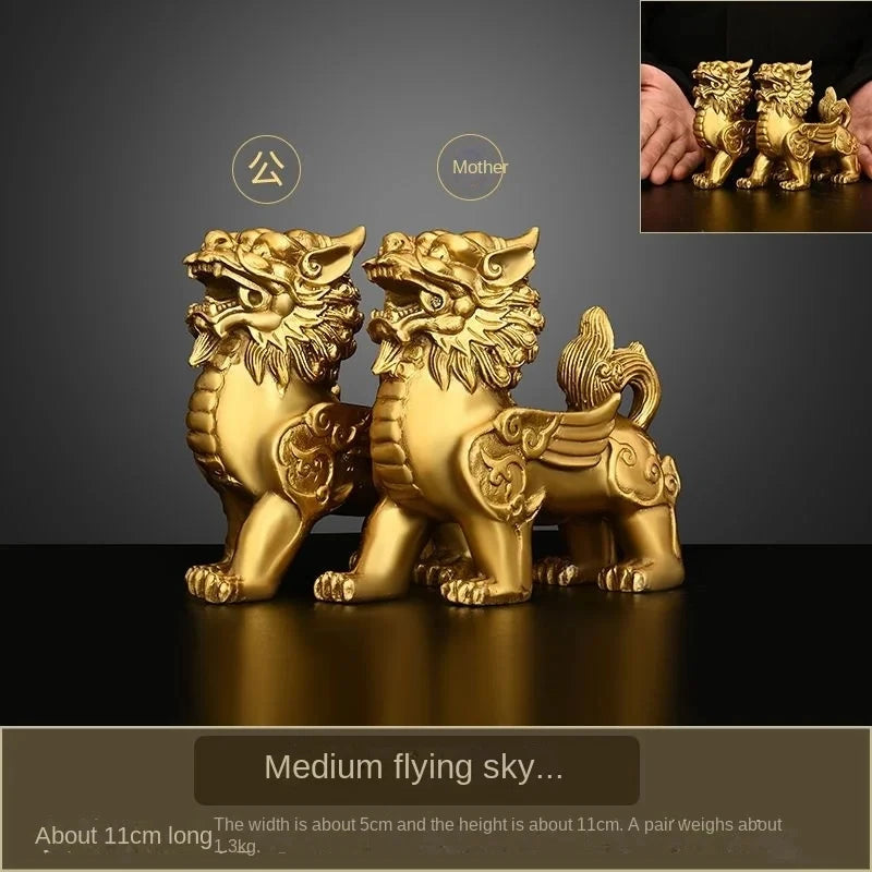 1pair Fengshui Pure Copper Brass Male and Female Flying Brave Living Room Living Wine Cabinet Desktop Decor Store Gifts