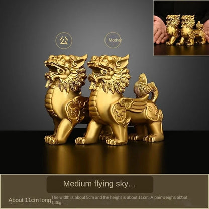 1pair Fengshui Pure Copper Brass Male and Female Flying Brave Living Room Living Wine Cabinet Desktop Decor Store Gifts