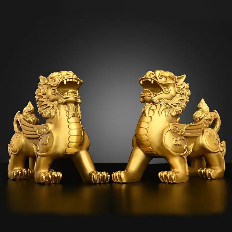 1pair Fengshui Pure Copper Brass Male and Female Flying Brave Living Room Living Wine Cabinet Desktop Decor Store Gifts