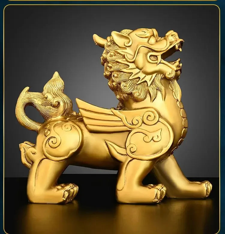 1pair Fengshui Pure Copper Brass Male and Female Flying Brave Living Room Living Wine Cabinet Desktop Decor Store Gifts