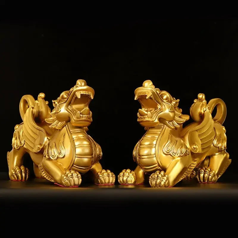 1pair Pure Copper Bravery Pixiu Ornaments Brass Bully Male and Female Home Living Room Sculpture Store Opening Gift
