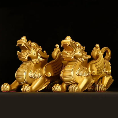 1pair Pure Copper Bravery Pixiu Ornaments Brass Bully Male and Female Home Living Room Sculpture Store Opening Gift