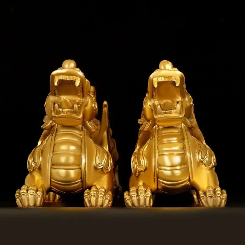1pair Pure Copper Bravery Pixiu Ornaments Brass Bully Male and Female Home Living Room Sculpture Store Opening Gift