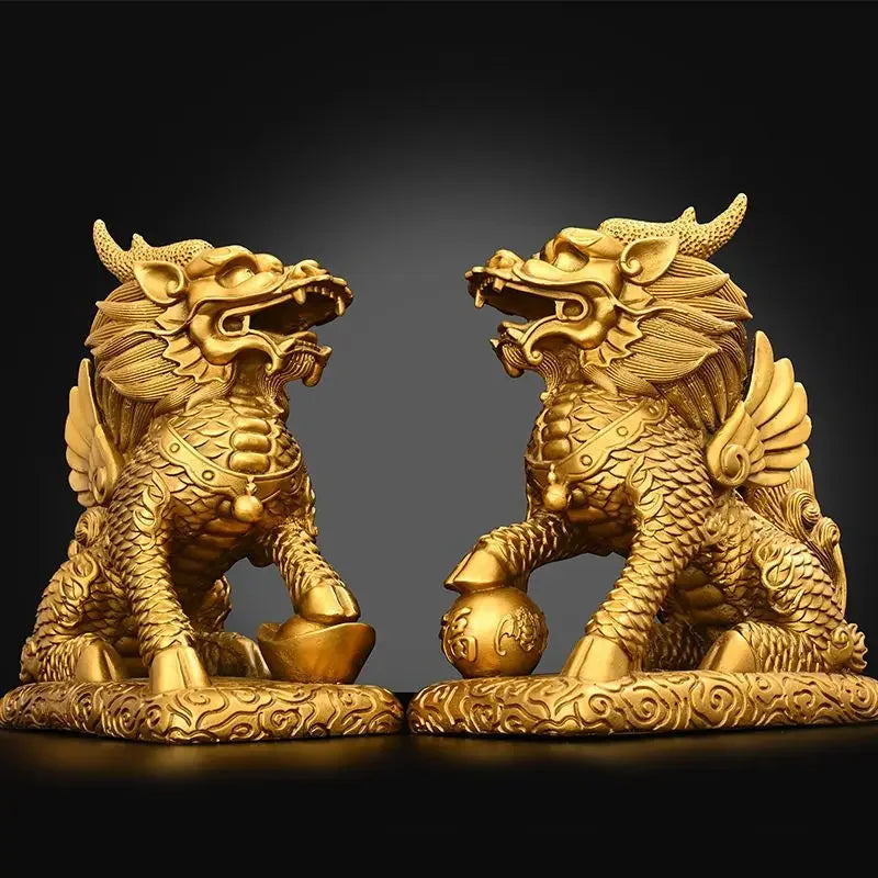 1pair Pure Copper Unicorn Fortune Ornaments Male and Female Auspicious Home Study Office Making Decorations