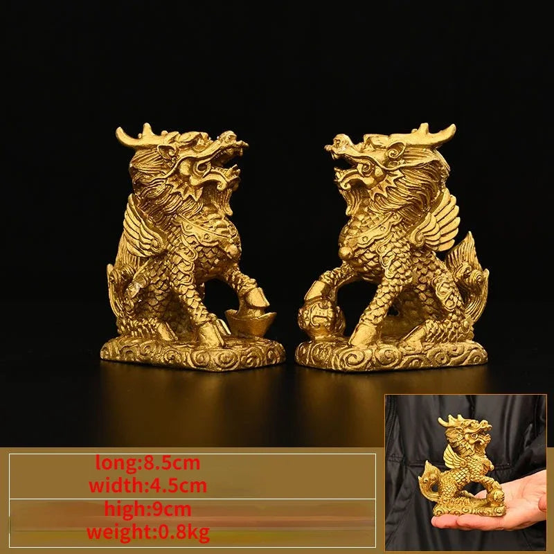 1pair Pure Copper Unicorn Fortune Ornaments Male and Female Auspicious Home Study Office Making Decorations