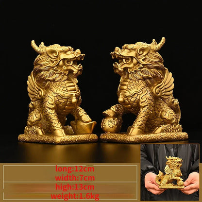 1pair Pure Copper Unicorn Fortune Ornaments Male and Female Auspicious Home Study Office Making Decorations