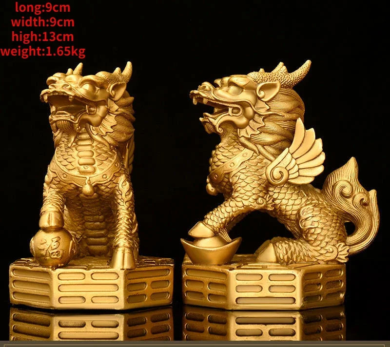 1pair Pure Copper Unicorn Fortune Ornaments Male and Female Auspicious Home Study Office Making Decorations