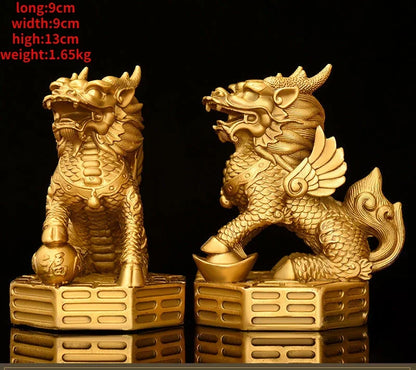 1pair Pure Copper Unicorn Fortune Ornaments Male and Female Auspicious Home Study Office Making Decorations