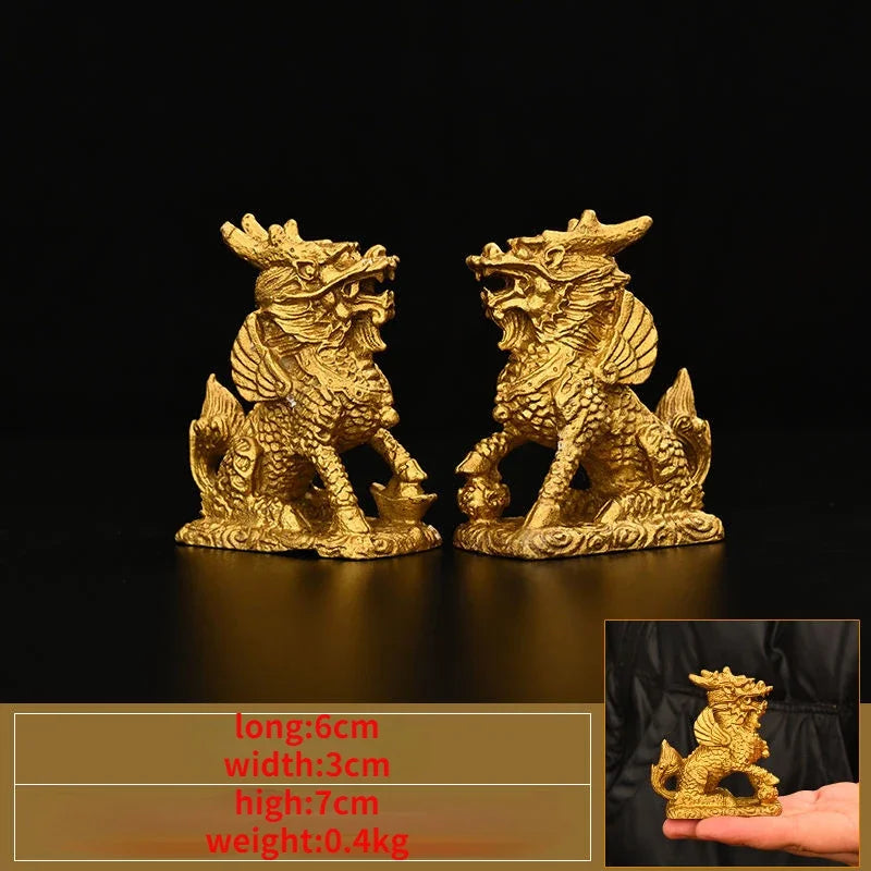 1pair Pure Copper Unicorn Fortune Ornaments Male and Female Auspicious Home Study Office Making Decorations