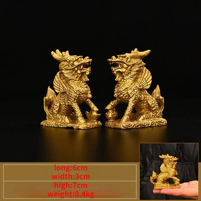 1pair Pure Copper Unicorn Fortune Ornaments Male and Female Auspicious Home Study Office Making Decorations