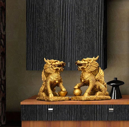 1pair Pure Copper Unicorn Fortune Ornaments Male and Female Auspicious Home Study Office Making Decorations