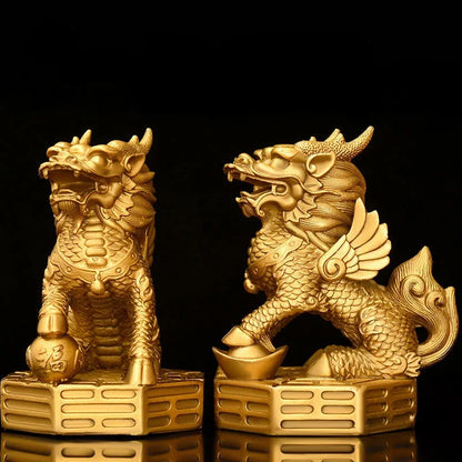 1pair Pure Copper Unicorn Fortune Ornaments Male and Female Auspicious Home Study Office Making Decorations