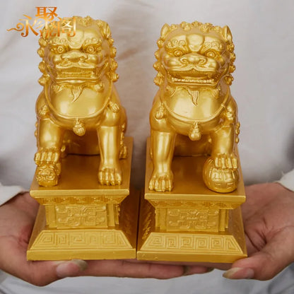 1pairs Chinese Style Lucky Lion Statue Resin Animals Statue Home Feng Shui Decor Crafts Home Office Retro  Decorative Statue