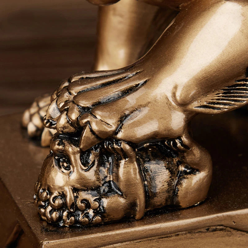 1pairs Chinese Style Lucky Lion Statue Resin Animals Statue Home Feng Shui Decor Crafts Home Office Retro  Decorative Statue
