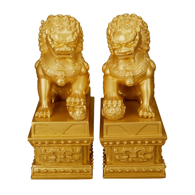 1pairs Chinese Style Lucky Lion Statue Resin Animals Statue Home Feng Shui Decor Crafts Home Office Retro  Decorative Statue