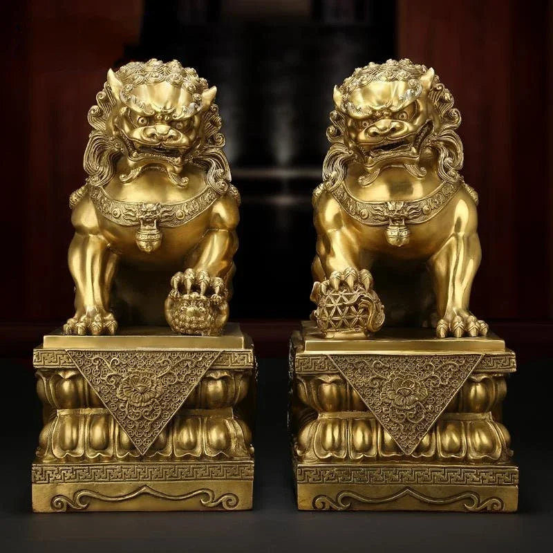 1pairs Feng Shui  Attracting Wealth Lucky Copper Lion Ornaments Decoration Home Living Room Bedroom Office Figurines