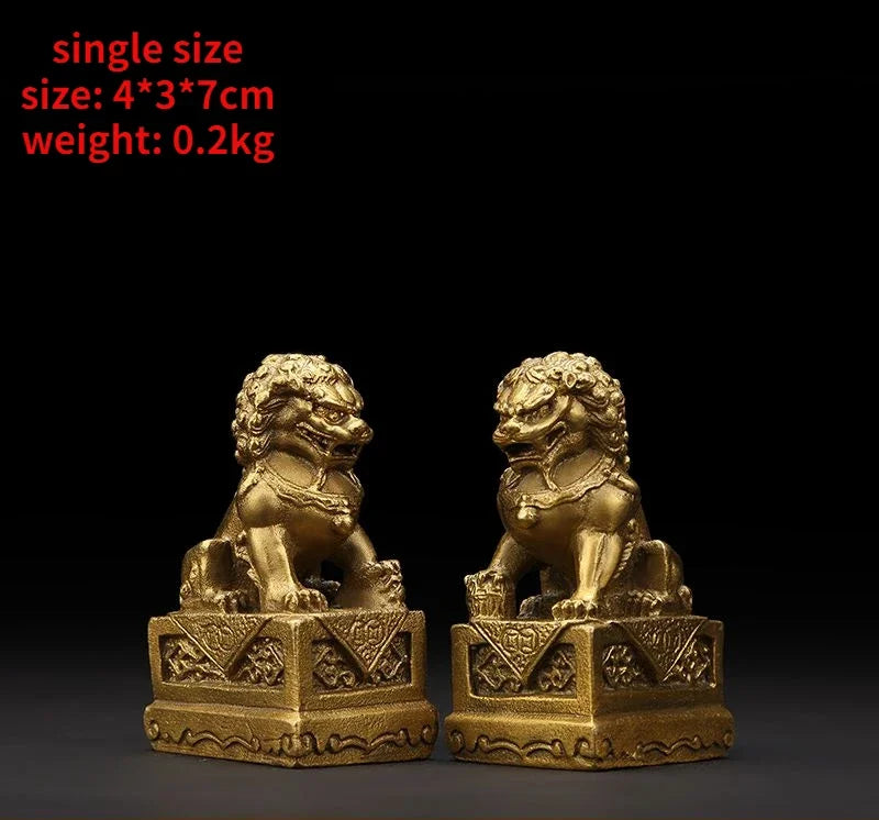 1pairs Feng Shui  Attracting Wealth Lucky Copper Lion Ornaments Decoration Home Living Room Bedroom Office Figurines