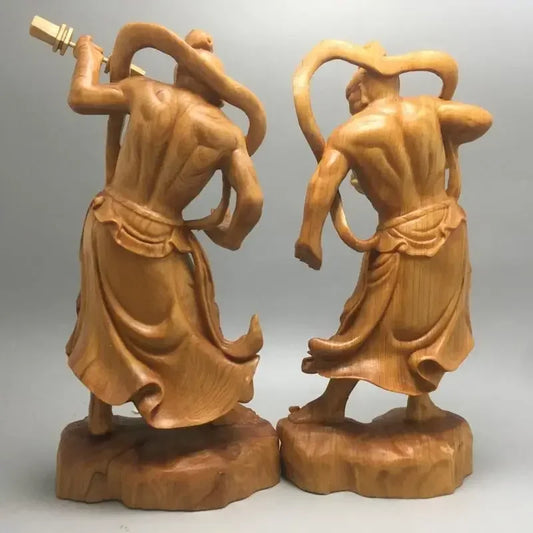 1pairs  Feng Shui Heng Ha Two God Boxwood Wood Sculpture Door God Wood Buddha Statue Home Crafts