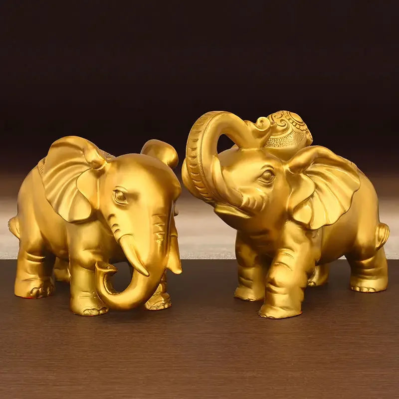 1pairs Pure Copper Elephant Ornaments Auspicious Wine Cabinet Living Room Decor Home Store Sculptures