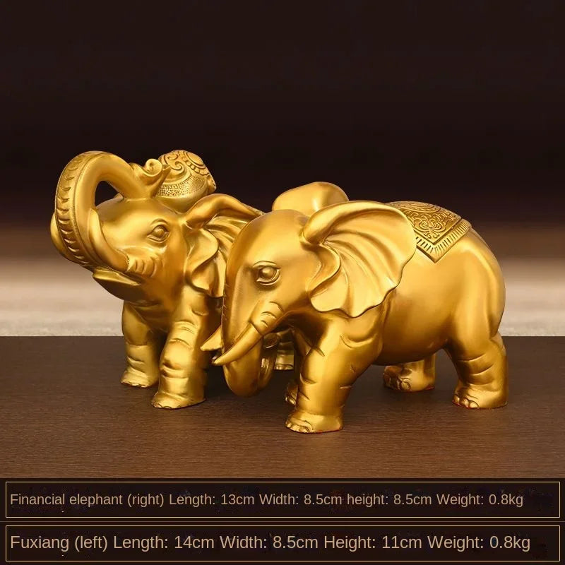1pairs Pure Copper Elephant Ornaments Auspicious Wine Cabinet Living Room Decor Home Store Sculptures