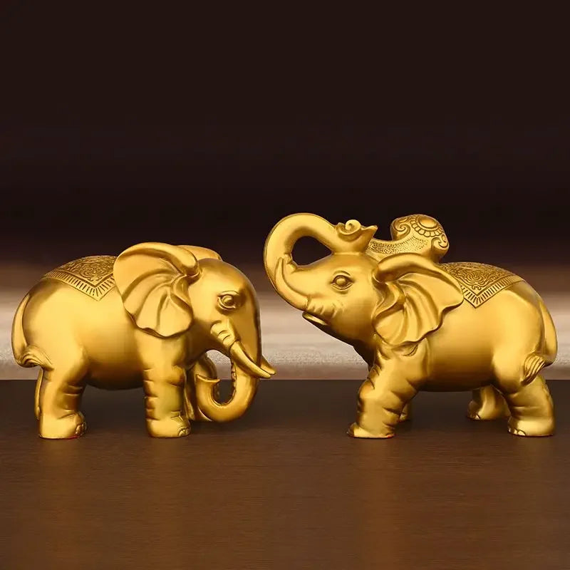 1pairs Pure Copper Elephant Ornaments Auspicious Wine Cabinet Living Room Decor Home Store Sculptures