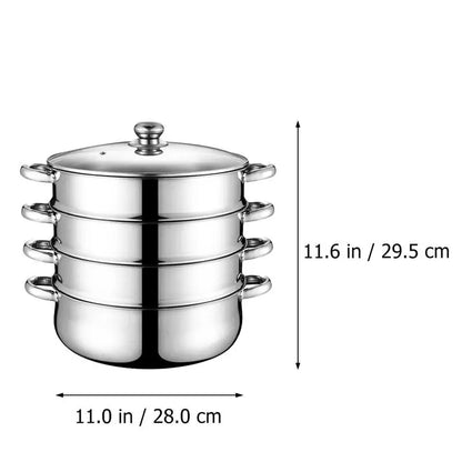 1pc 28cm Four-Layer Steamer Household Multifunction Stainless Steel Steamer Pot Stockpot for Home Kitchen