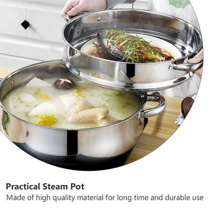 1pc 28cm Four-Layer Steamer Household Multifunction Stainless Steel Steamer Pot Stockpot for Home Kitchen