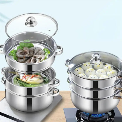 1pc 28cm Four-Layer Steamer Household Multifunction Stainless Steel Steamer Pot Stockpot for Home Kitchen