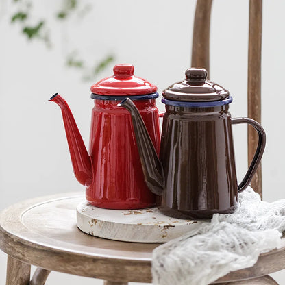 1pc 800ml Coffee Cooker Kettle Enamel pot Household hand coffee pot kitchen Boiling water Teapot Lard Coffee Kettle