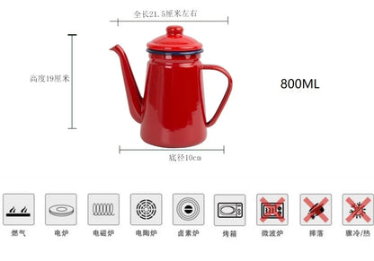 1pc 800ml Coffee Cooker Kettle Enamel pot Household hand coffee pot kitchen Boiling water Teapot Lard Coffee Kettle