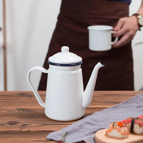 1pc 800ml Coffee Cooker Kettle Enamel pot Household hand coffee pot kitchen Boiling water Teapot Lard Coffee Kettle