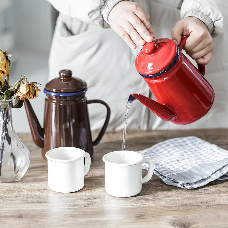 1pc 800ml Coffee Cooker Kettle Enamel pot Household hand coffee pot kitchen Boiling water Teapot Lard Coffee Kettle