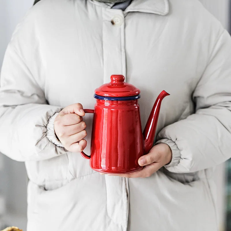 1pc 800ml Coffee Cooker Kettle Enamel pot Household hand coffee pot kitchen Boiling water Teapot Lard Coffee Kettle