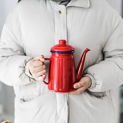 1pc 800ml Coffee Cooker Kettle Enamel pot Household hand coffee pot kitchen Boiling water Teapot Lard Coffee Kettle