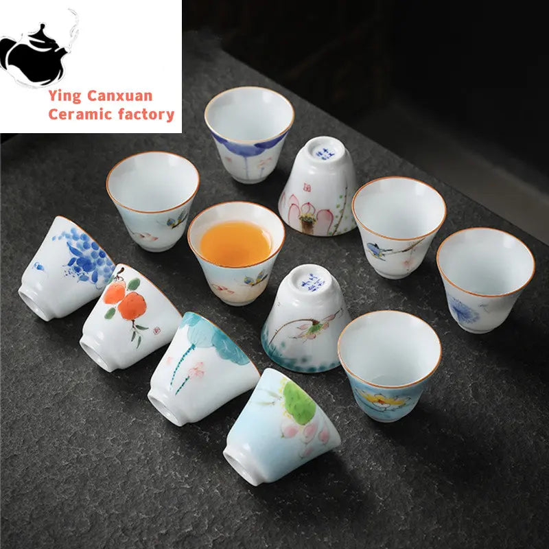 1pc Chinese Jingdezhen Handmade Porcelain Tea Cup Household Hand-painted Flower Teacup Ceramic Master Cup Personal Tea Sets