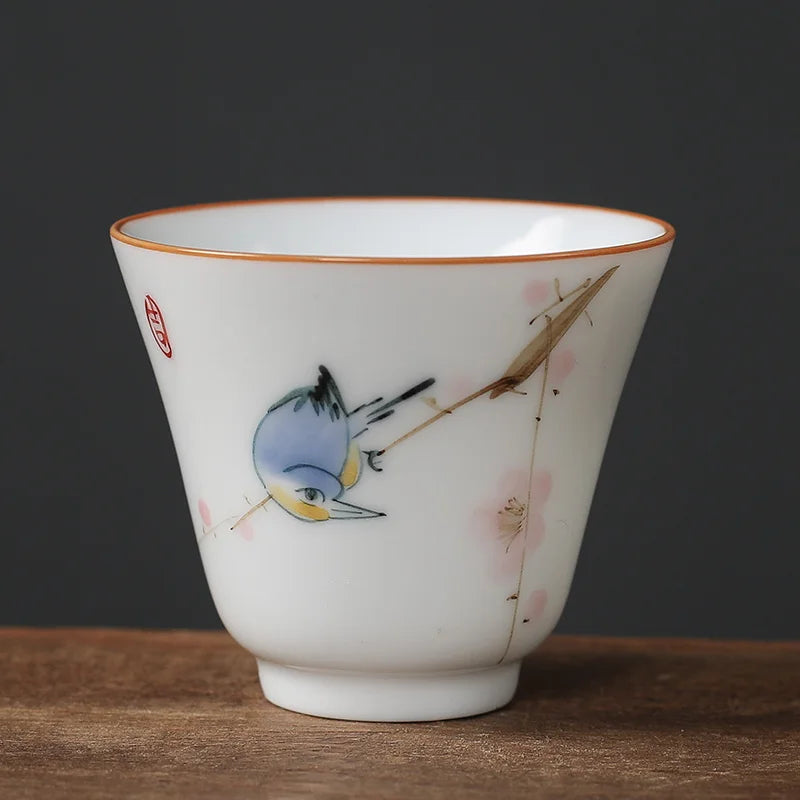 1pc Chinese Jingdezhen Handmade Porcelain Tea Cup Household Hand-painted Flower Teacup Ceramic Master Cup Personal Tea Sets