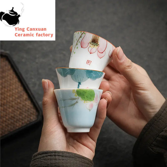 1pc Chinese Jingdezhen Handmade Porcelain Tea Cup Household Hand-painted Flower Teacup Ceramic Master Cup Personal Tea Sets
