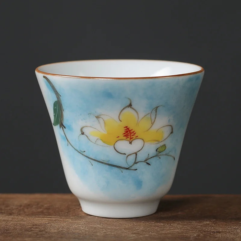 1pc Chinese Jingdezhen Handmade Porcelain Tea Cup Household Hand-painted Flower Teacup Ceramic Master Cup Personal Tea Sets