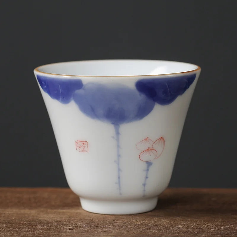 1pc Chinese Jingdezhen Handmade Porcelain Tea Cup Household Hand-painted Flower Teacup Ceramic Master Cup Personal Tea Sets
