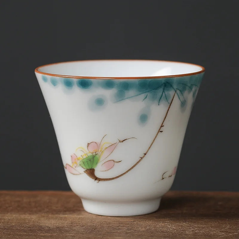 1pc Chinese Jingdezhen Handmade Porcelain Tea Cup Household Hand-painted Flower Teacup Ceramic Master Cup Personal Tea Sets