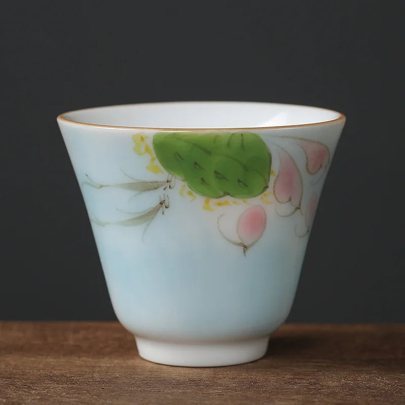 1pc Chinese Jingdezhen Handmade Porcelain Tea Cup Household Hand-painted Flower Teacup Ceramic Master Cup Personal Tea Sets