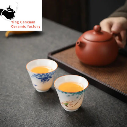1pc Chinese Jingdezhen Handmade Porcelain Tea Cup Household Hand-painted Flower Teacup Ceramic Master Cup Personal Tea Sets