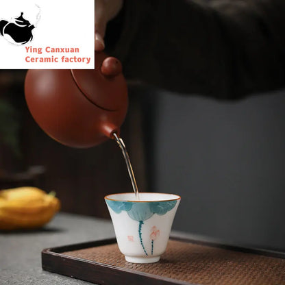 1pc Chinese Jingdezhen Handmade Porcelain Tea Cup Household Hand-painted Flower Teacup Ceramic Master Cup Personal Tea Sets