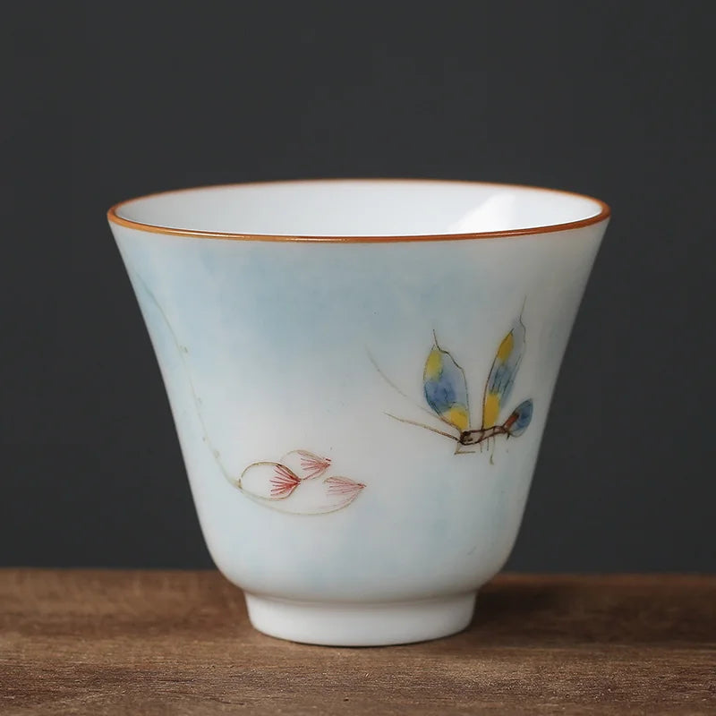 1pc Chinese Jingdezhen Handmade Porcelain Tea Cup Household Hand-painted Flower Teacup Ceramic Master Cup Personal Tea Sets