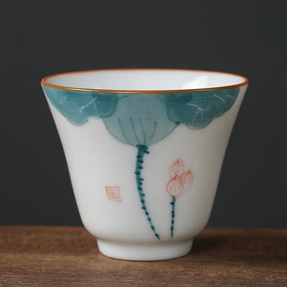 1pc Chinese Jingdezhen Handmade Porcelain Tea Cup Household Hand-painted Flower Teacup Ceramic Master Cup Personal Tea Sets