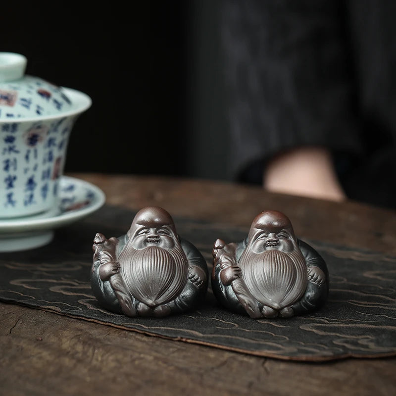 1pc Chinese Purple Clay Tea Pet Longevity Immortal Shape Statue Ornament Boutique Oolong Tea Accessories Household Decoration