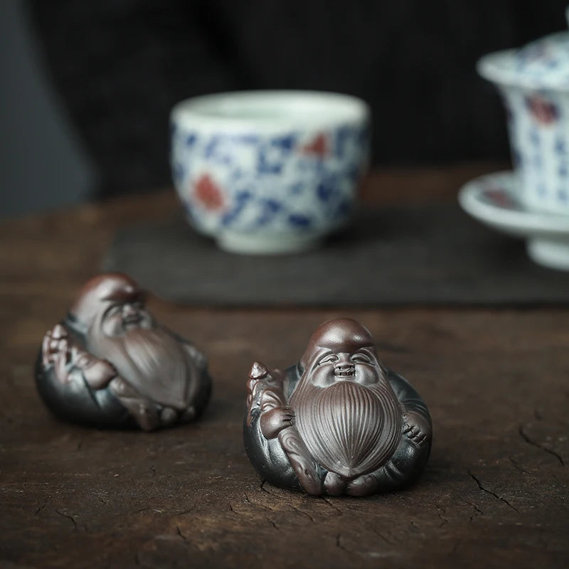 1pc Chinese Purple Clay Tea Pet Longevity Immortal Shape Statue Ornament Boutique Oolong Tea Accessories Household Decoration