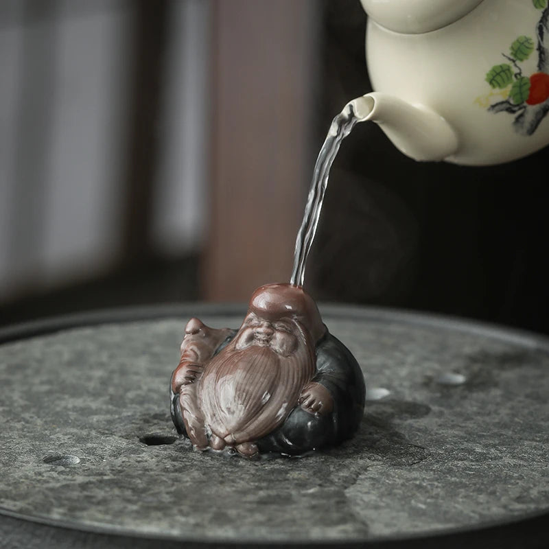 1pc Chinese Purple Clay Tea Pet Longevity Immortal Shape Statue Ornament Boutique Oolong Tea Accessories Household Decoration