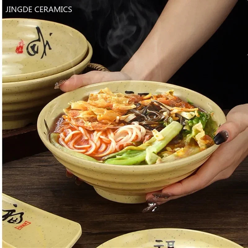 1pc Chinese Style Melamine Plate Not Easily Broken Plastic Dinner Plates Noodle Bowl Household Tableware Kitchen Accessories